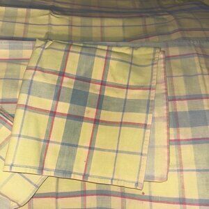 Vintage cotton yellow blue plaid 2 napkins 2 center table runners ? 39x18